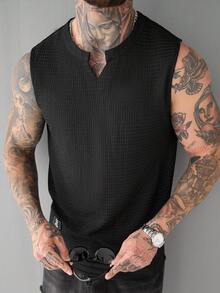 SLATEMANN Solid Color Men's V-Neck Sleeveless Tank Top - Black - View 4