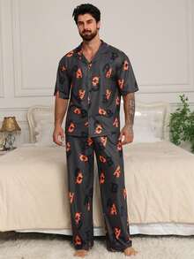 DAZY Men's Short Sleeve Top And Long Pants Floral Pajama Set, Spring/Summer - Multicolor - View 1