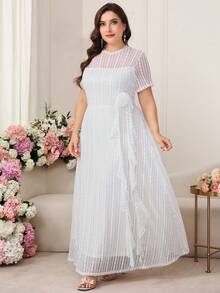 Reflora Đầm nữ cỡ lớn, đầm midi/maxi ren hoa tay ngắn thanh lịch màu trắng lãng mạn mùa xuân/hè. - trắng - Xem 7