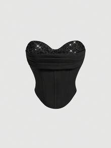 SHEIN MOD Women's Sequin Bandeau Sexy Versatile Date Night Tube Top - Black - View 2