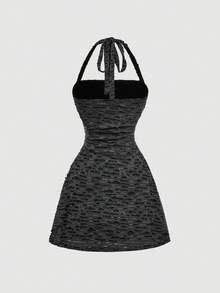 Skyraze Women's Solid Color Bodycon Halter Neck Sleeveless Mini Dress - Dark Grey - View 4