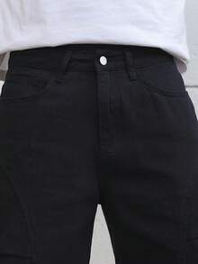 Manfinity EMRG Quần short denim ống rộng màu đen dáng rộng thoải mái dành cho nam, thích hợp mặc mùa hè. - màu đen - Xem 7