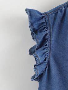 EMERY ROSE 女士休闲荷叶边牛仔连衣裙 - 藍色 - 查看 5