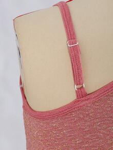 SHEIN Vestido rosa elegante e minimalista para meninas pré-adolescentes, com ombros assimétricos, sem mangas, cintura alta assimétrica, fenda longa, cor sólida, tecido metálico brilhante e detalhe de laço sofisticado. Ideal para formaturas e festas de fim de ano. Perfeito para aniversários e Natal. - Rosa - Ver 6