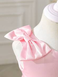 SHEIN Glamorique Kids 女婴花童伴娘礼服，婚礼，花童，优雅，3D玫瑰，生日派对，适合正式场合，生日拍照服装 - 粉色 - 查看 8