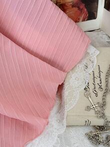 Flirla 大码花卉拼接荷叶边收腰迷你连衣裙 - 藕粉色 - 查看 5