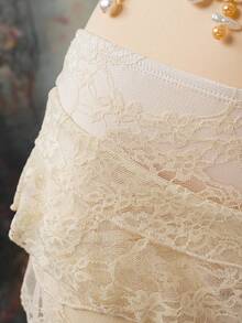 EgrlEra Women's Fashionable Beige Multi-Layered Criss-Cross Lace Skirt - Beige - View 4