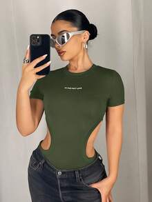 SHEIN ICON Y2K风格女士黑色高弹镂空无缝针织连体衣，运动连体衣 - 綠色 - 查看 2