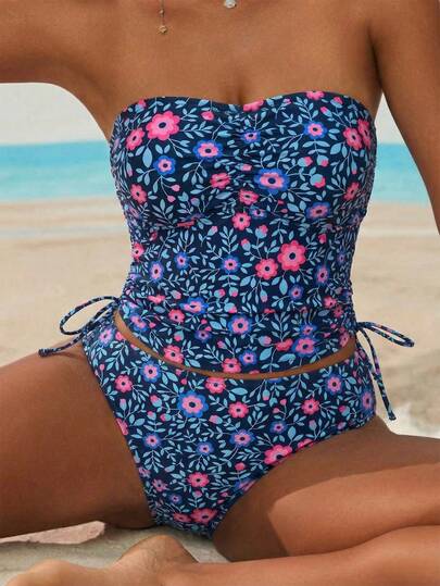 Swim Lushoire Women's Tropical Print Two Pieces Bikini Set, Casual Holiday