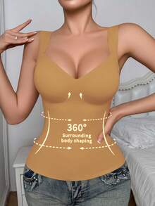 SHEIN Camisola moldeadora sin costuras para mujer, adelgazante de cintura y abdomen, chaleco de soporte simple que se puede usar como prenda exterior, 1 pieza - Camel - Ver 7