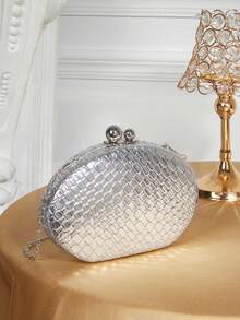 Bolso de mano con textura plateada elegante y de moda para fiesta - Plateado - Ver 2