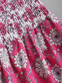 Sweetra Spring & Summer Beach Vacation Knitted Halter Tie-Up Patchwork Floral Woven Cinched Waist Dress For Women - Hot Pink - View 7