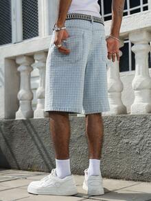 Manfinity EMRG Men's Casual Crochet Blue Denim Shorts, Street Fashion - Light Wash - View 2