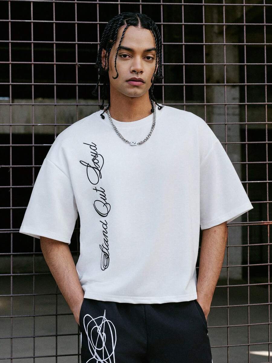 PAVTROS Men's Casual Minimalist Letter Print Round Neck Short Sleeve T-Shirt - White - View 1