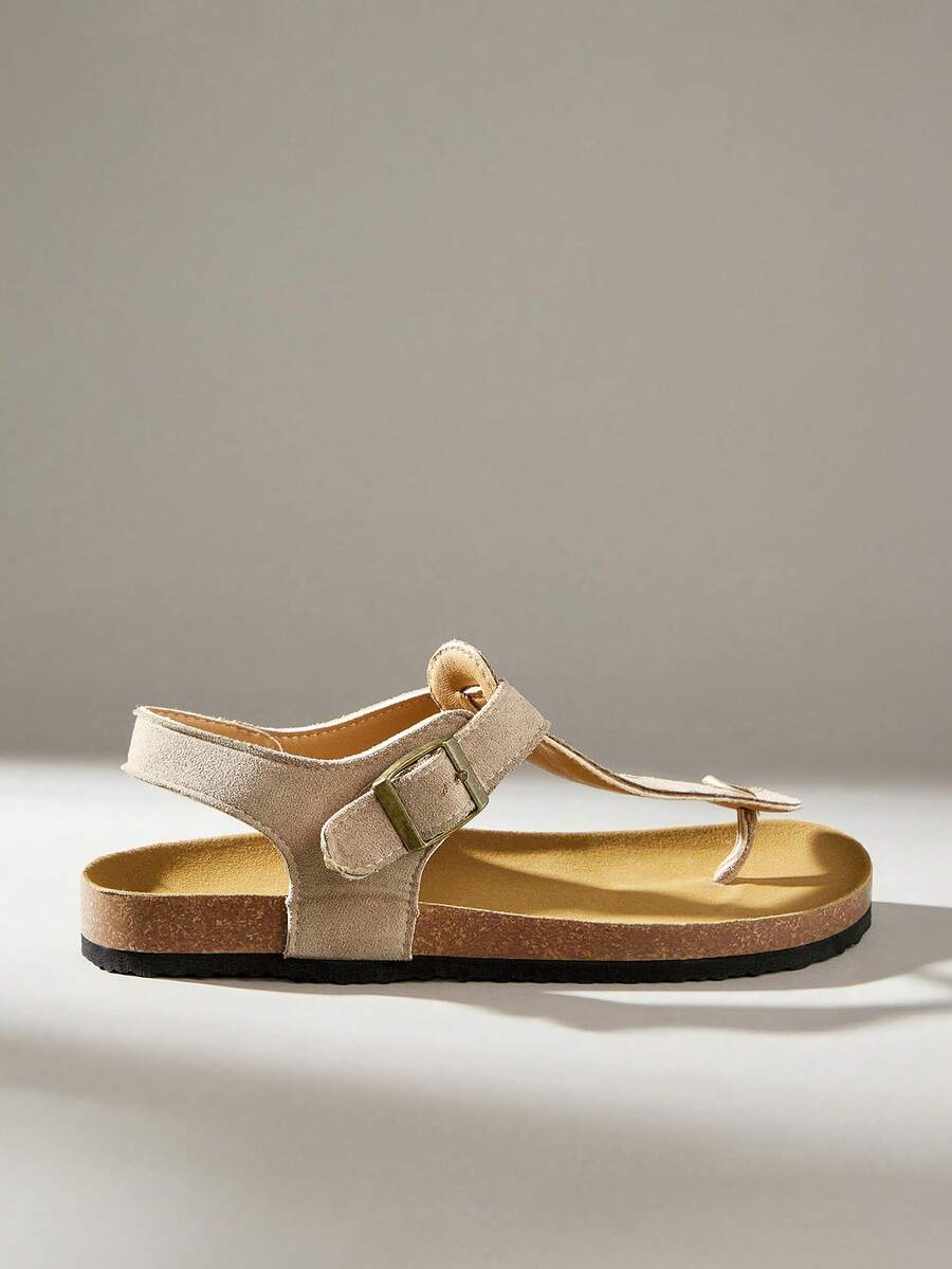 Solecia Sandalias planas de dedo casual para mujer, de unicolor, para primavera y verano, ideales para vacaciones de primavera y Pascua - Terciopelo marrón claro - Ver 1