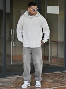 Devon Thys 男士纯色前拉链长袖休闲连帽夹克，适合秋季 - 白色 - 查看 6