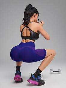 Innovista Quần short thể thao cạp cao không đường may, phối màu tương phản. - Màu xanh lam - Xem 6