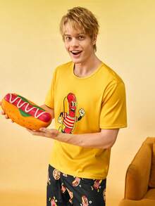 Conjunto de pijama para hombres con estampado de hamburguesa y papas fritas - Multicolor - Ver 5