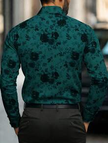 Manfinity Homme 男士印花长袖单排扣时尚衬衫 - 墨綠色 - 查看 2