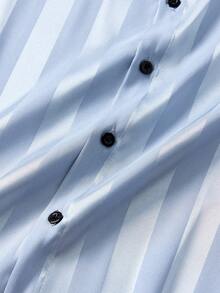 Officeau Men's Striped Print Button-Front Casual Long Sleeve Shirt - Baby Blue - View 7