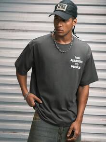 Modcrash K-GLORY Men's Casual Versatile Minimalist Street Slogan Graphic Short Sleeve T-Shirt - Dark Grey - View 8