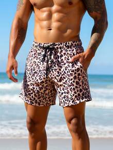 Manfinity VDAYZ Men's Leopard Print Casual Beach Shorts - Coffee Brown - View 5