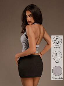 SHEIN ICON Casual Short Solid Color Sexy Halter Backless Blouse For Women Sexy Crop Top Grey Top Tops For Women Sexy Sexy Tops For Club Dress Top - Grey - View 2