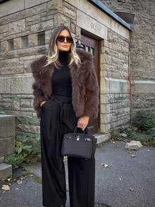 ORNATELLA 复古仿毛领夹克，秋冬时尚单品 - 棕色 - 查看 7