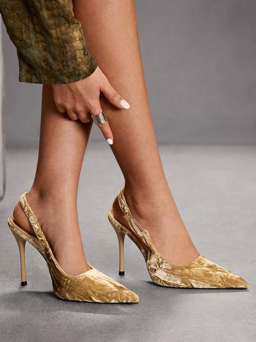 CUCCOO SZL Sepatu Slip-On Hak Tinggi Ujung Lancip Elegan untuk Wanita, Cocok untuk Natal dan Musim Semi. - Aprikot beludru - View 1