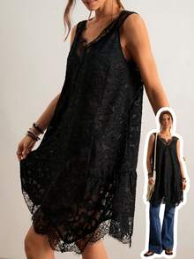 Freevana Women's Lace Casual Vacation Date Night Mini Dress - Black - View 1