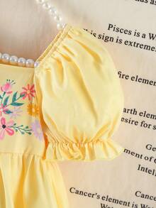 SHEIN 女宝宝可爱黄色碎花短袖度假连衣裙 - 黃色 - 查看 3