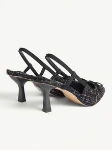 CUCCOO CHICEST Women Shoes Women's Pointed Heels Black Plaid Material Bow Stylish And Elegant Daily Commuter Hundred Heels Shoes Back Lift Empty Shoes Women's Shoes - Black - View 5