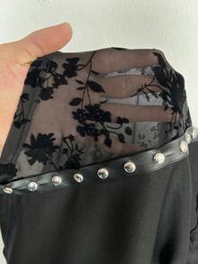 Whyspr Plus Size Women's Black Mesh Patchwork Cinched Waist Fitted Punk Style Goth Shorts,Summer Night Bling Rhinestone Lace Up Shorts - Black - View 7