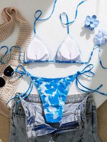 Bonvoyette Set bikini da donna con stampa floreale 3D tie-dye - Multicolore - Visualizzare 5