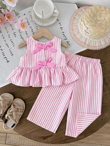 LMoss Kids 女婴条纹无袖上衣和打底裤两件套 - 粉色 - 查看 5