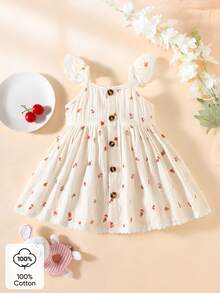 Newborn Baby Girl Cute Printed Strap Dress - White - View 3