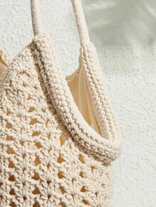 SHECARRY 时尚编织手提包，米色镂空设计 - 米色 - 查看 6