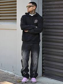 Devon Thys Áo hoodie có túi họa tiết chữ cổ điển dành cho nam, dành cho mùa thu - màu đen - Xem 5