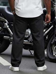 Manfinity Homme Plus Size Men's Eagle Print Drawstring Waist Pocket Casual Sweatpants - Black - View 3