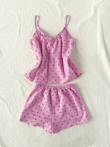 Soleia 两件套女士心形条纹系带吊带背心和短裤套装 - 彩色 - 查看 2