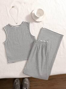 Sparklyn 女童休闲时尚吊带背心，柔软舒适，夏季百搭设计，适合度假、旅行、上学、日常穿着 - 黑與白 - 查看 2