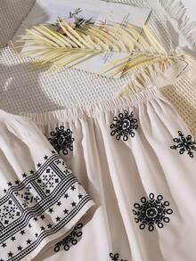 SHEIN 2pcs/Set Casual Commuter Digital Print Sleeveless Top And Elastic Waist Wide Leg Maxi Skirt Set For Teen Girls, Spring/Summer - Apricot - View 7