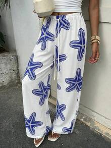 Aloruh 2026年春夏女装低腰休闲海星印花裤 - 藍色 - 查看 7