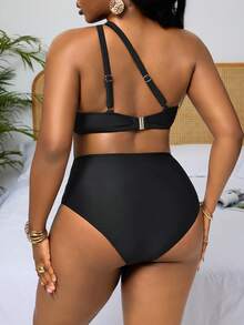 Slaydiva Bộ đồ bơi cỡ lớn phối màu khoét rỗng, đồ bơi một vai cho nữ, bộ 2 mảnh, đồ bơi cạp cao, bộ 2 mảnh. - màu đen - Xem 2