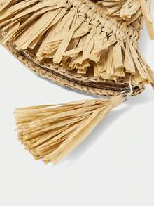 SHECARRY Túi xách nữ, ví cầm tay, túi cói, tua rua, thời trang, thanh lịch, đơn giản, cá tính, thích hợp cho bãi biển, kỳ nghỉ, du lịch, mùa hè, ven biển. - Màu Khaki - Xem 7