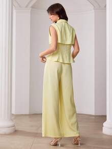 Modelyn Women's Fashion Commuter Yellow 3D Floral Suit 2 Pieces Set - Yellow - View 5