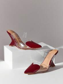 SHUZIA Ladies Elegant Point Toe Slip-On Wedges Valentine's Day - Burgundy - View 1