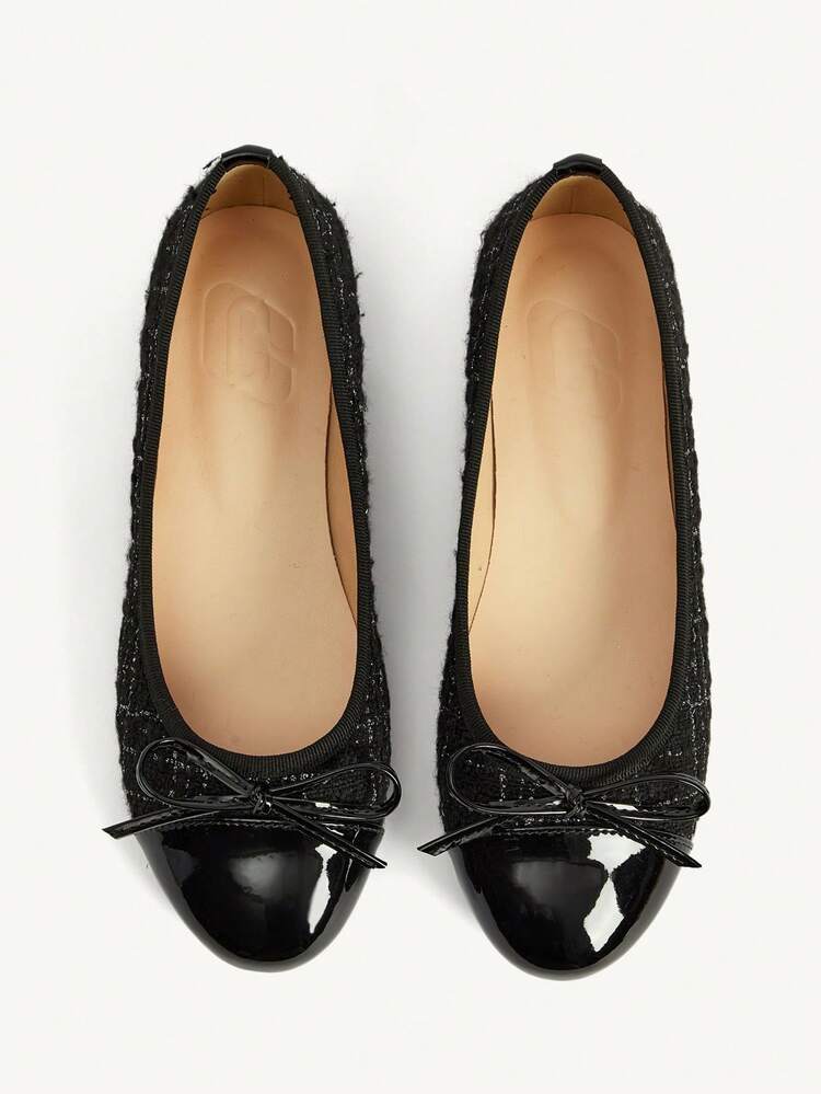 CUCCOO CHICEST Women Shoes Spring And Summer Comfortable And Easy To Wear Bow Round Toe Flat Heel Low Heel Fabric Splicing Solid Color Women's Flat Shoes Daily Commuter Dating