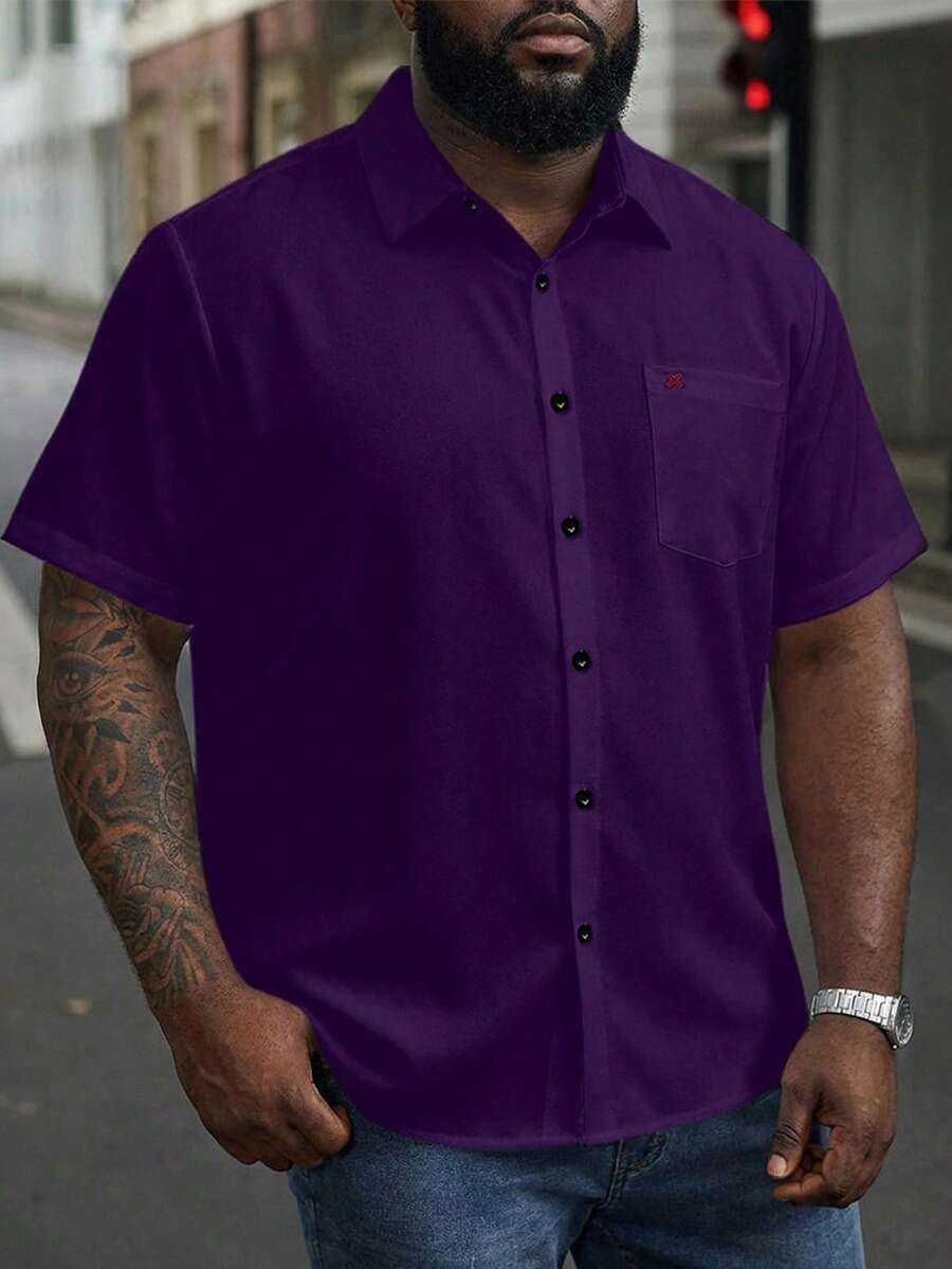 Manfinity Homme Camisa de manga corta de unicolor para hombres talla grande, de moda para el verano - Morado - Ver 1