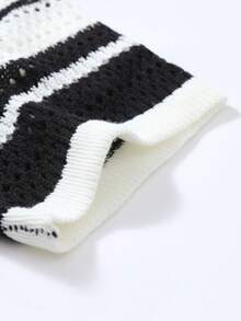 Manfinity LEGND 男士条纹圆领短袖休闲镂空针织上衣 - 黑色 - 查看 4